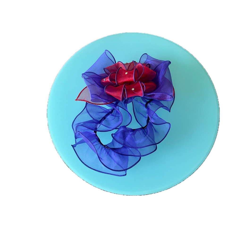 Handmade Vintage Organza Flower Headband Purple Red Rosette Red Hats Chic Fun - Picture 5 of 5